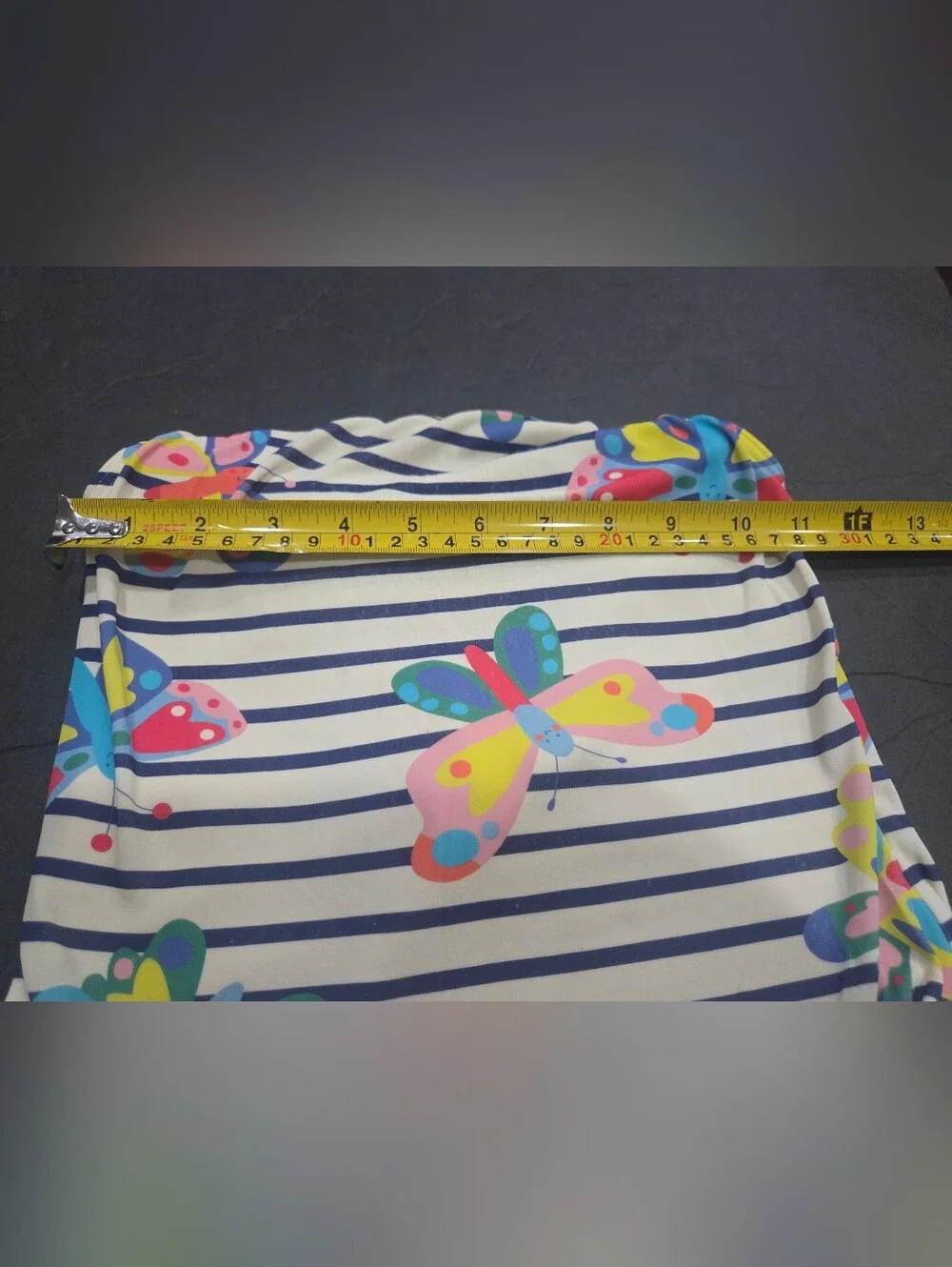 Boden Striped One-Piece with Multicolor Butterflies Swimsuit Sz.6-7